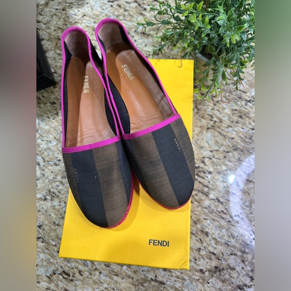 Fendi Pequin Striped Canvas Espadrille Flat, Pink Black Brown 39 - Picture 10 of 12
